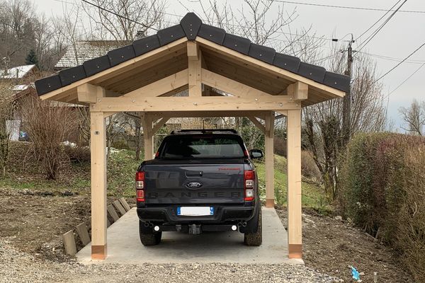 Carport 2 pentes égales, 4×6 m, couverture ardoise